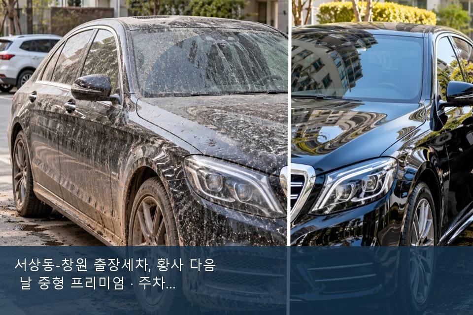 서상동-창원 출장세차, 황사 다음 날 중형 프리미엄 · 주차장에서 부른 날